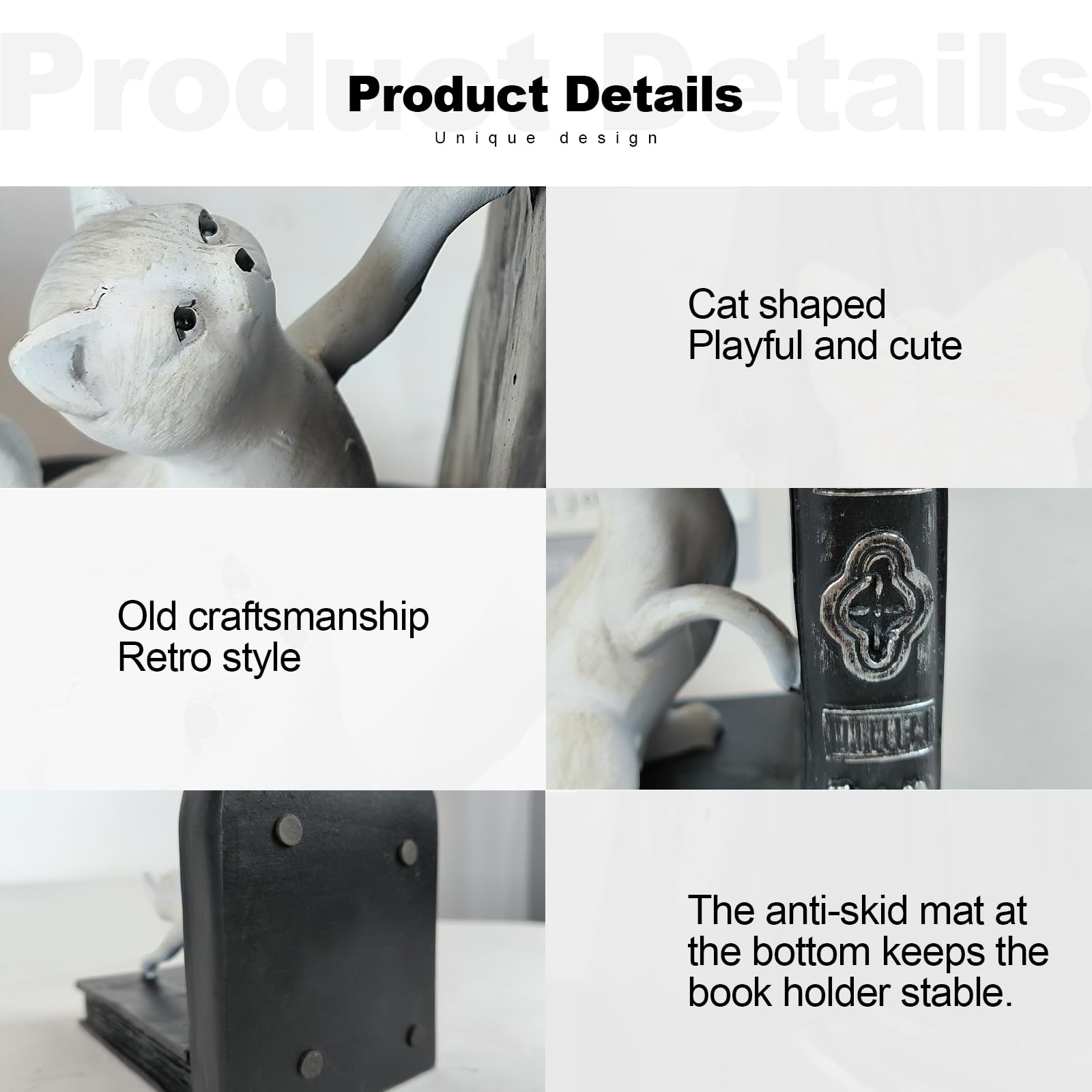 LIFFY Decorative bookends - Heavy Duty Bookend Holder - Non Skid Decorative Book Stopper - Cute Cat Book Ends for Shelves, Study, Office Desk (Resin)