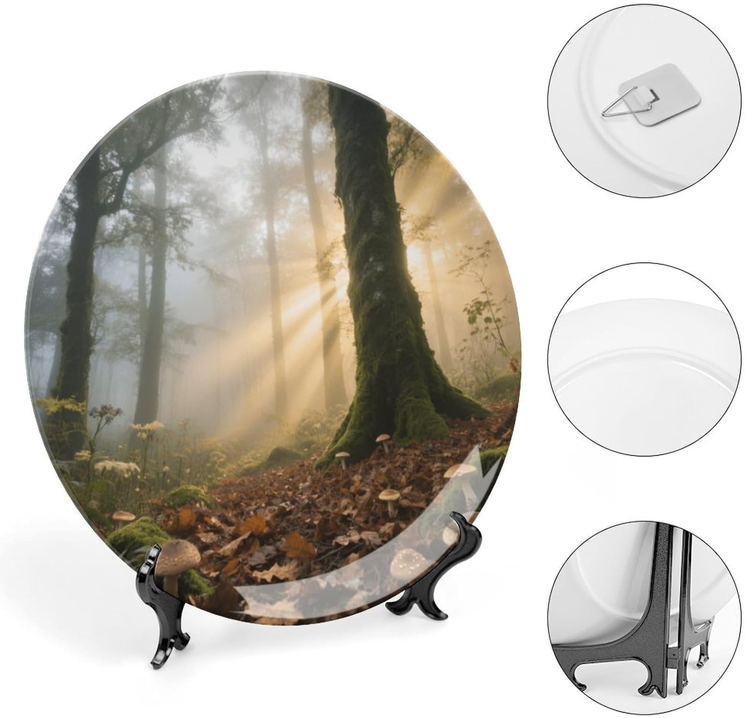 Bone China Decorative Plates Misty Forests Ceramic Decorative Plate Wall Decor with Display Stand Ceramic Ornaments for Wall Hanging Decoration