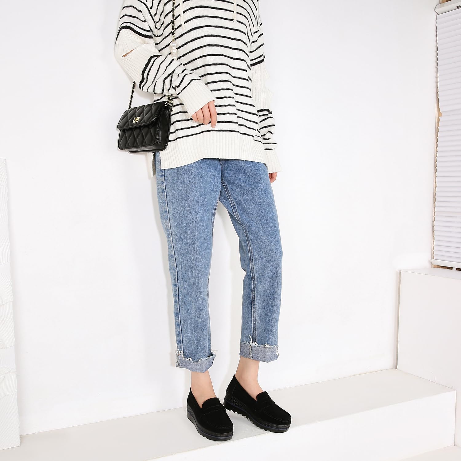 Ruiatoo Women's Slip-On Platform Loafers Suede Wedge Mocs Low-Top Lightweight Casual Office, Travel, Daily Walking Shoes - Image 2