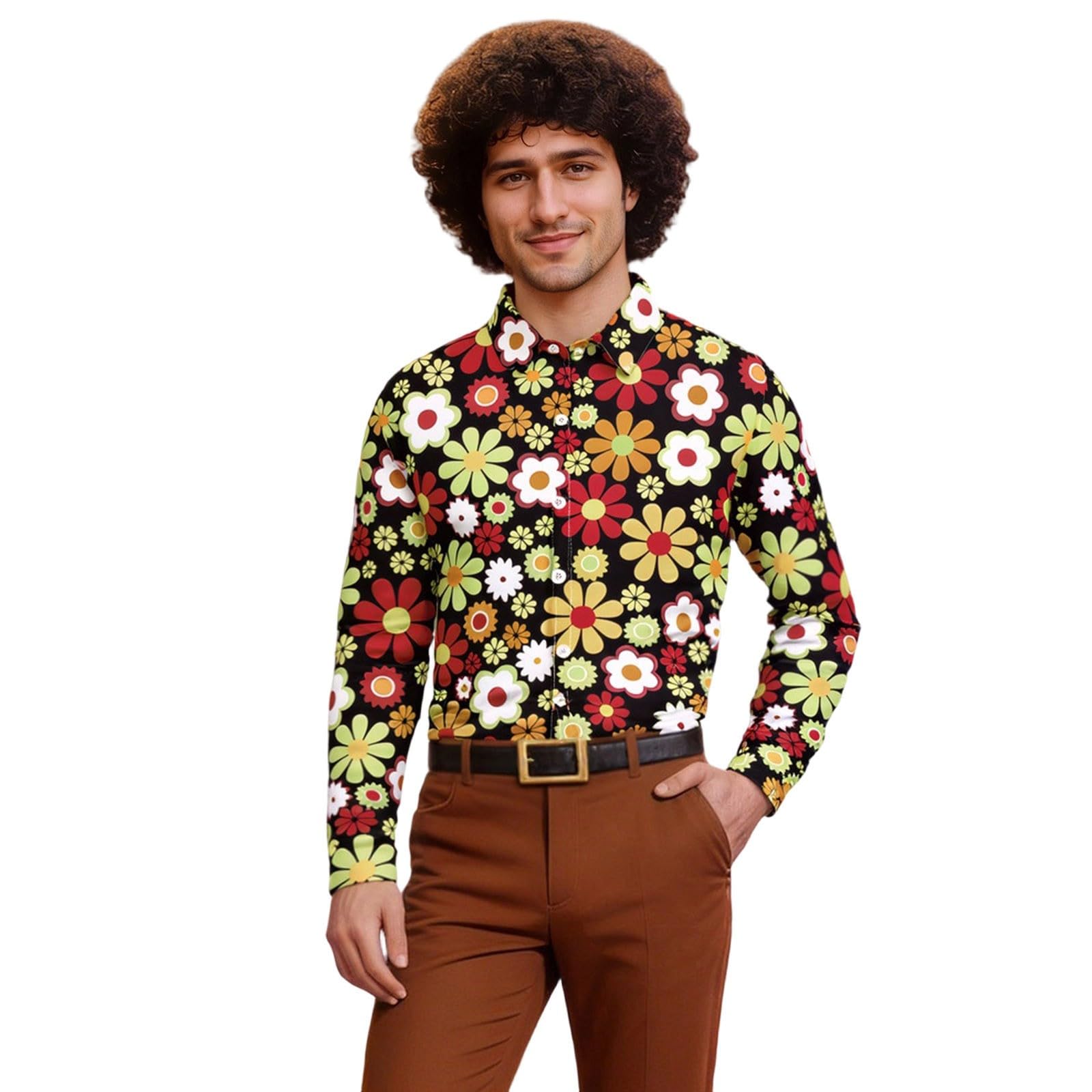 Koszula męska w stylu lat 70., dyskoteka, kostiumy karnawałowe, hippie, hippie, na imprezę, hipsterskie kwiaty, koszula męska, karnawał, festiwal muzyczny, stroje
