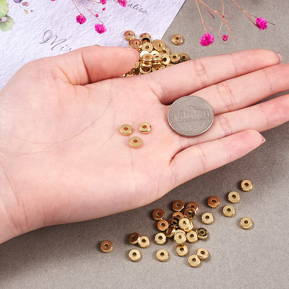 200 Perline Distanziali Tonde Piatte In Ottone 6 Mm – Foro 1,8 Mm – Colore Oro – Per Creazione Gioielli Fai Da Te, Bracciali, Collane - 2