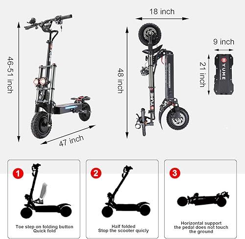 Miniatura 6 de M YUME Scooter Y10 Scooter eléctrico para adultos doble suspensión motor dual de 234 AH batería de 52 V 2400 W hasta 40 MPH 40 millas scooter