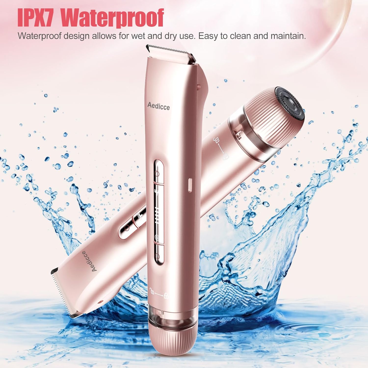 Bikini Trimmer for Women 2 in 1, Dual Head Womens Electric Shaver, Electric Razors for Pubic Hair, IPX7 Waterproof Rechargeable Facial Hair Removal for Shaving Underarm Leg Arm Body Face, Rose Gold - Image 2