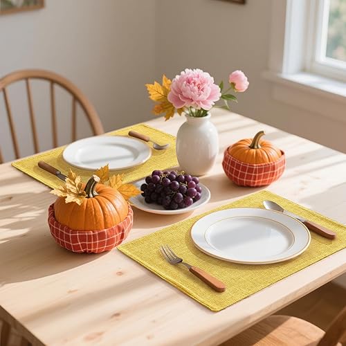 Miniatura 2 de Homaxy Juego de 4 manteles individuales para mesa de comedor, resistentes al calor, lavables, de mezcla de algodón y lino, fáciles de limpiar,