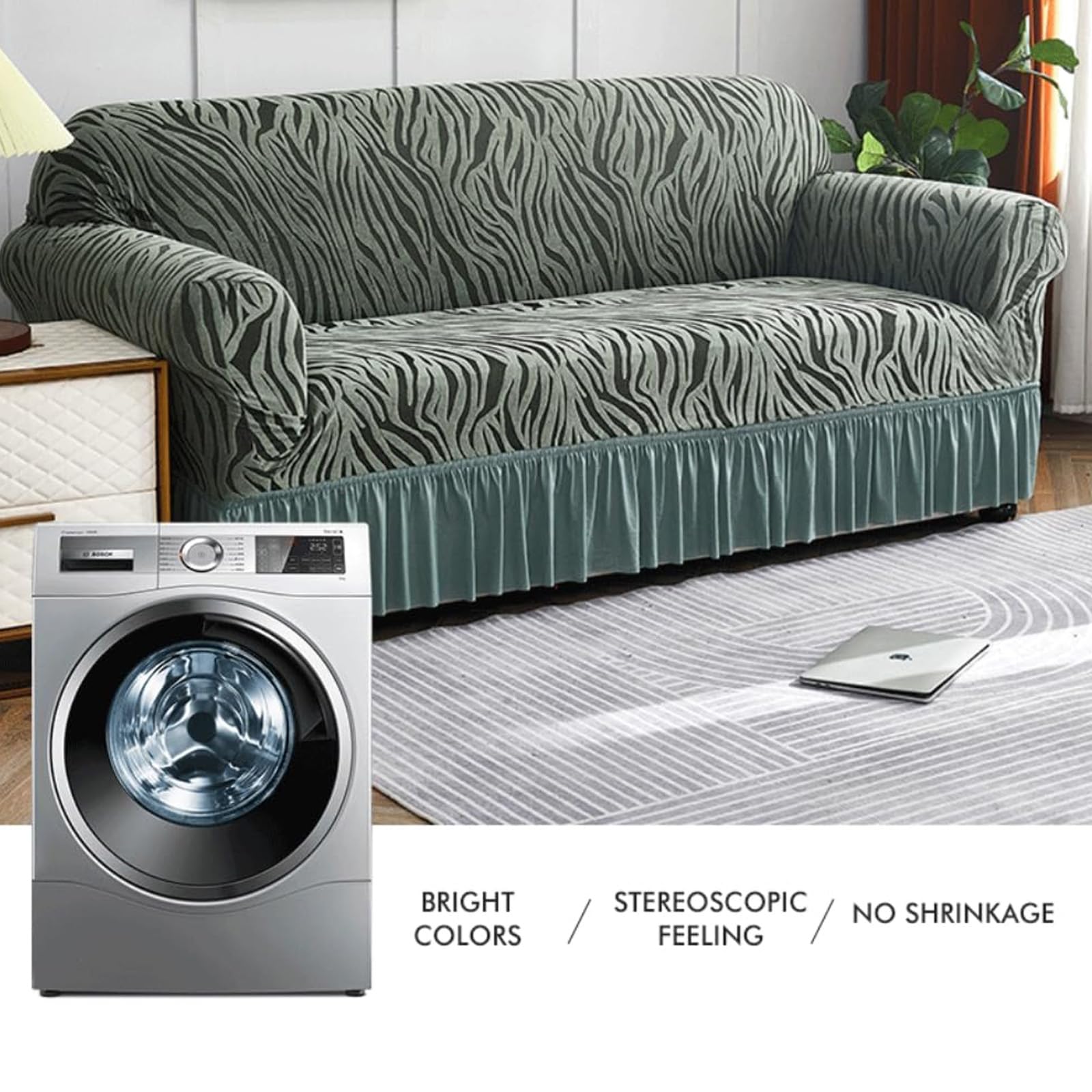 Rozciągliwy pokrowiec na sofę ze spódnicą, wysoce elastyczny pokrowiec na kanapę, zmywalny, uniwersalny ochraniacz na meble na 1 siedzenie, szary kolor do wystroju domu