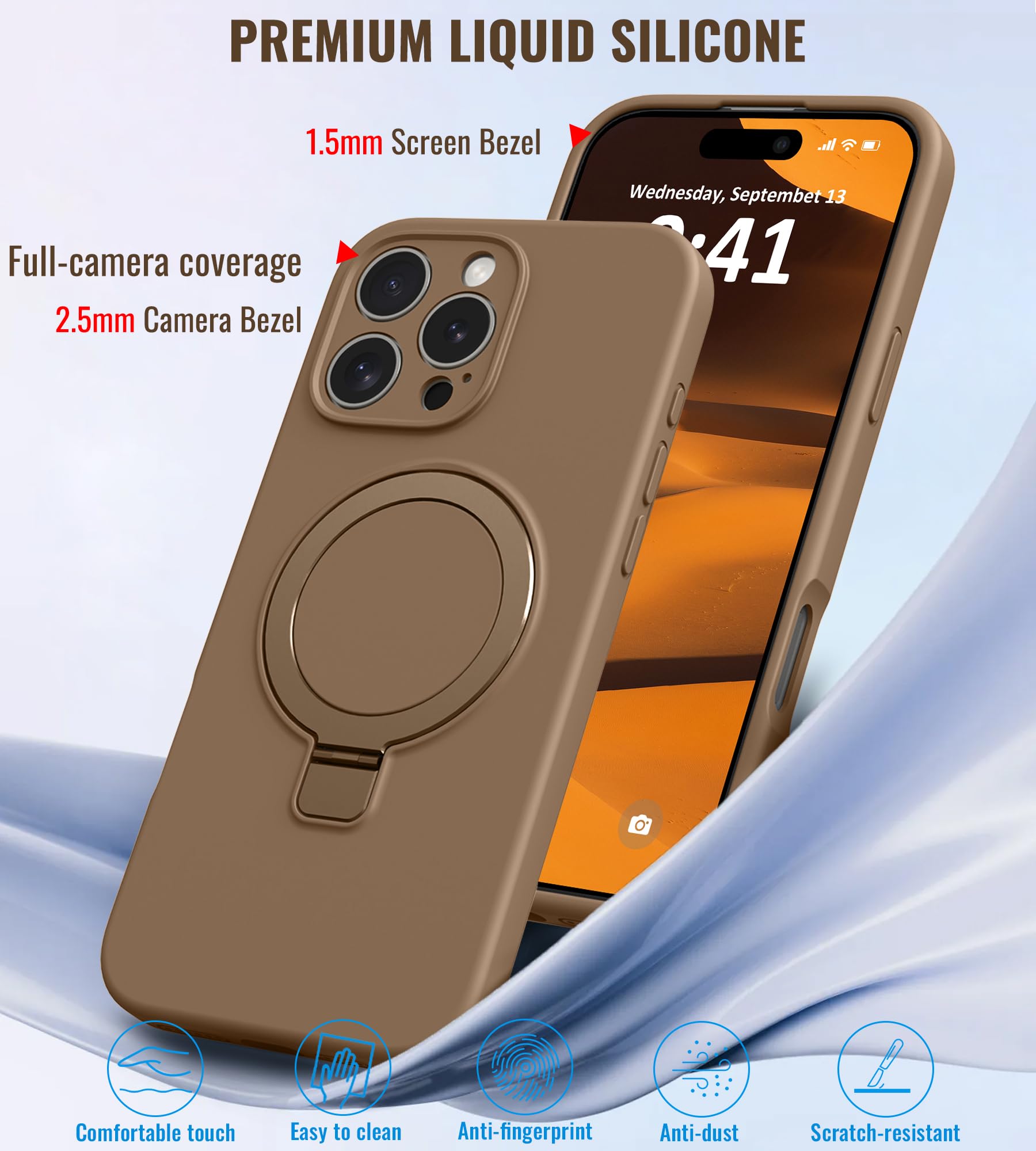 Funda Compatible con iPhone 16 Pro MAX, Fundas de Silicona líquida para iPhone 16 Pro MAX, Compatible con MagSafe, Funda de Soporte de Anillo magnético, protección Completa de la cámara,