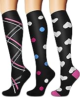 Vista 24 de Calcetines de compresión y circulación para mujer y hombre (3 pares), para enfermería, correr, viajar, calcetines hasta la rodilla