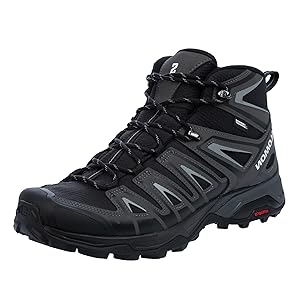 Salomon wide hiking boots showing proper lacing technique and fit across the forefoot area