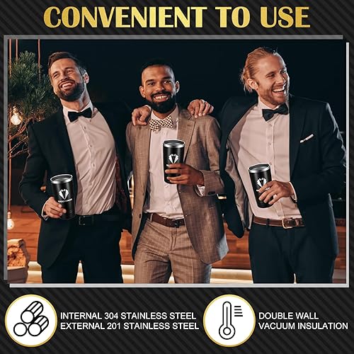 Miniatura 5 de Skylety Paquete de 8 vasos de 20 onzas para padrinos de boda de 20 onzas con tapa, vasos de acero inoxidable para padrinos de boda para despedida