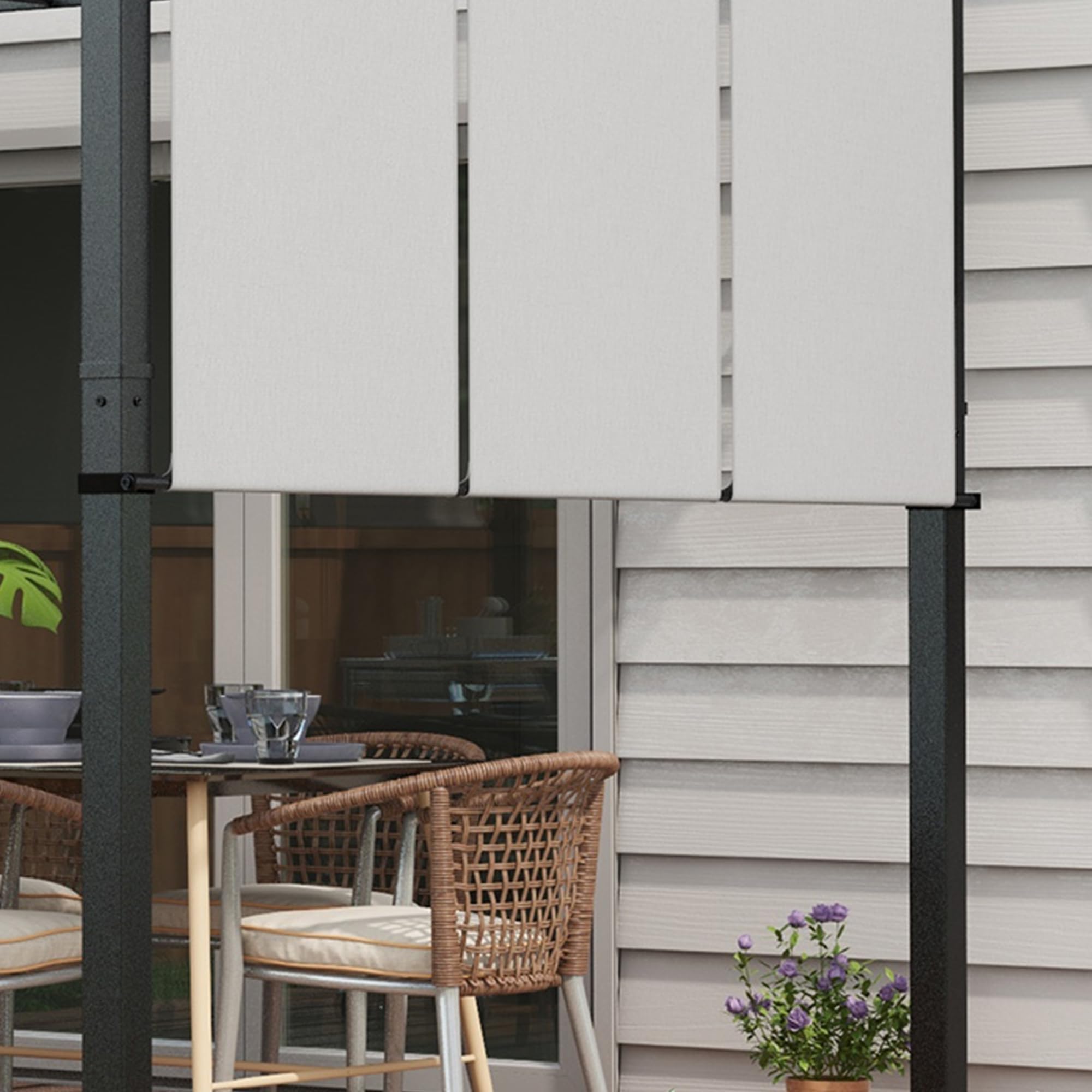 Outsunny Pergola ok. 3,5x3m Pawilon ogrodowy z regulowanym dachem, zadaszenie tarasowe, wolnostojący pawilon stalowy, ochrona przed słońcem na taras i do ogrodu, jasnoszary