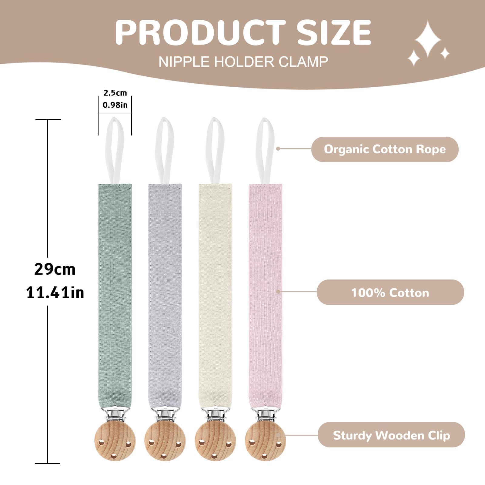 DOUUCO 4Pcs Dummy Clip Cotton Fabric Clips for Baby Mam Soother Chain Holder Straps Teething Baby Teething Toys Fits All Pacifiers - Image 2