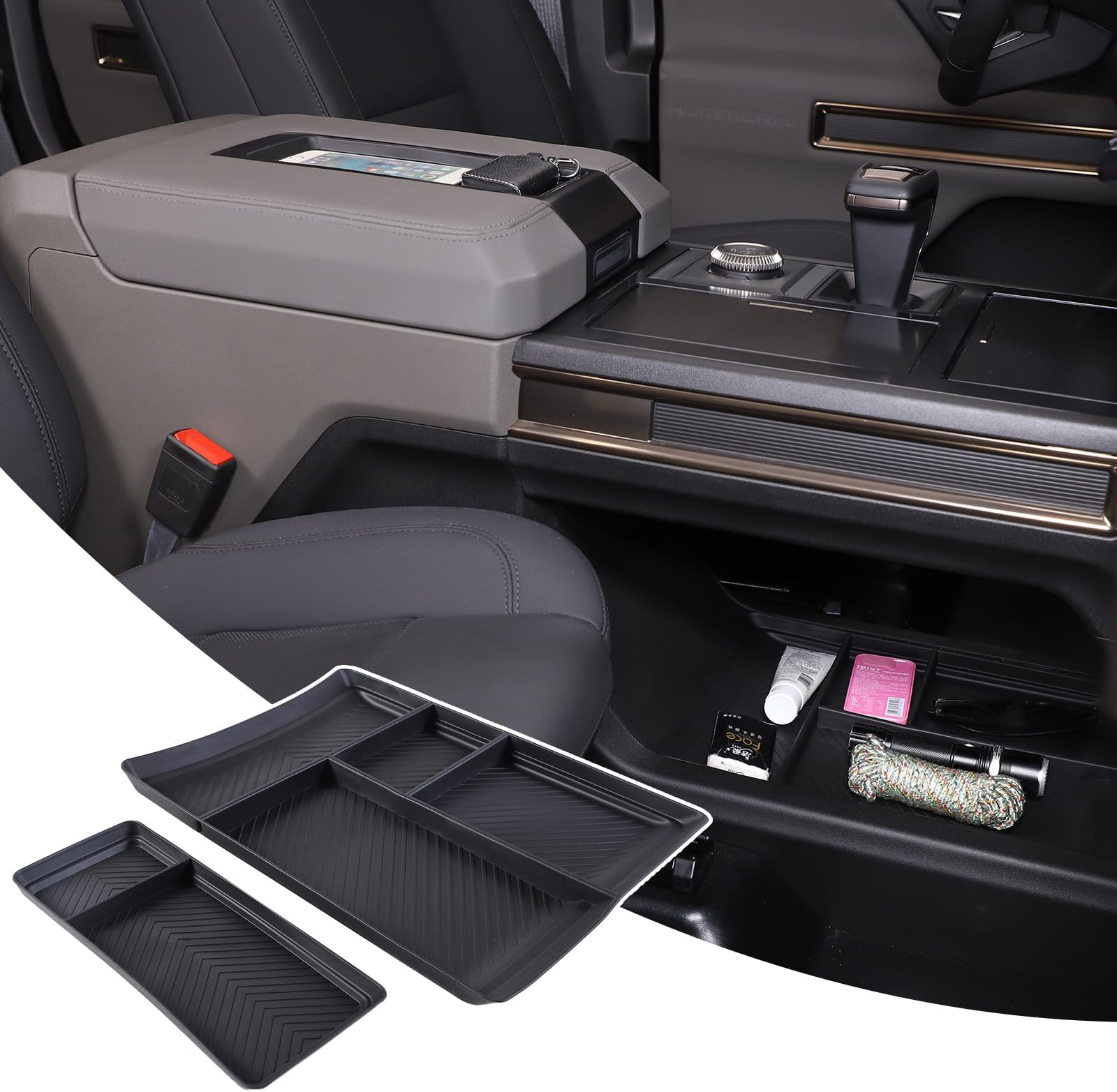 Yinanlutos Center Console Lower Storage Tray Compatible with 2023-2025 2026 Hummer EV SUV Pickup Center Console Storage Box Organizer Tray Accessories (2PCS)