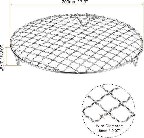 Miniatura 126 de HARFINGTON Rejilla redonda de 6.5 pulgadas de acero inoxidable 201 con alambre cruzado para barbacoa con patas de 0.787 in para cocinar hornear al