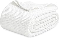 Bedsure Gentlesoft Queen 100% Cotton Waffle Weave Blanket - Breathable Soft Cozy Bed Blanket for Spring Summer, White 90x90