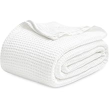 Bedsure Gentlesoft 100% Cotton Blanket Queen Size for Bed - Cooling Breathable and Soft for Summer, Thick Cozy Waffle Weave Blanket Gifts for Women, White, 90x90 Inches