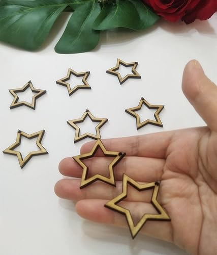 Miniatura 3 de 30 piezas de espacios en blanco de madera con marco de estrella, marco de aretes de macramé, aros, joyas en blanco de madera sin terminar (2