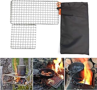Rayeeley 2-Pack Stainless Steel Mesh Camping Grill, Bushcraft Grills Backpacker Barbecue Grills, Campfire Cooking BBQ Grate, High Strength Outdoor Mesh Gear for Camping, Hiking, Backpacking