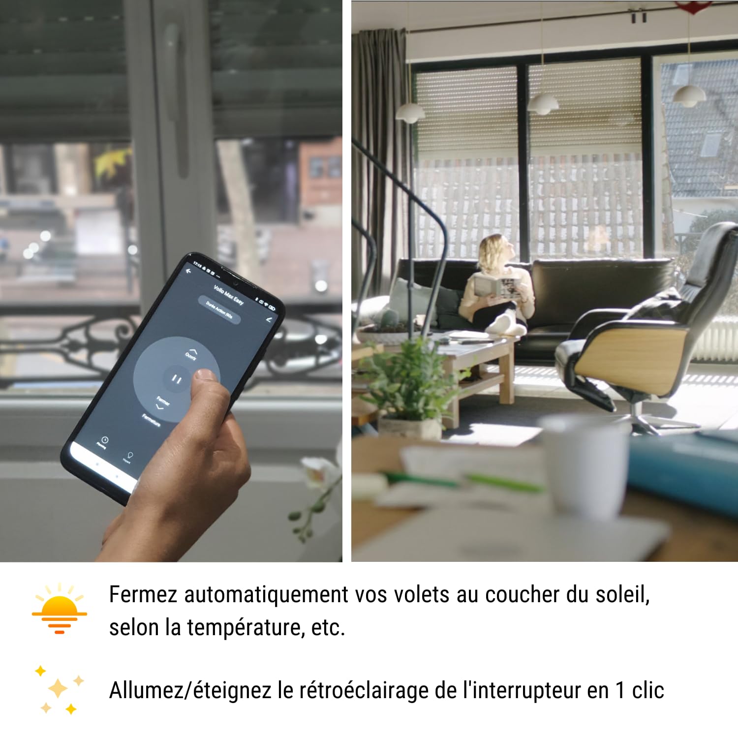 Konyks Vollo Max 3 - Lot de 2 interrupteurs connectés pour volets roulants - Installation facile, contrôle vocal avec Alexa, Google Home et Siri et à distance, programmation horaire,