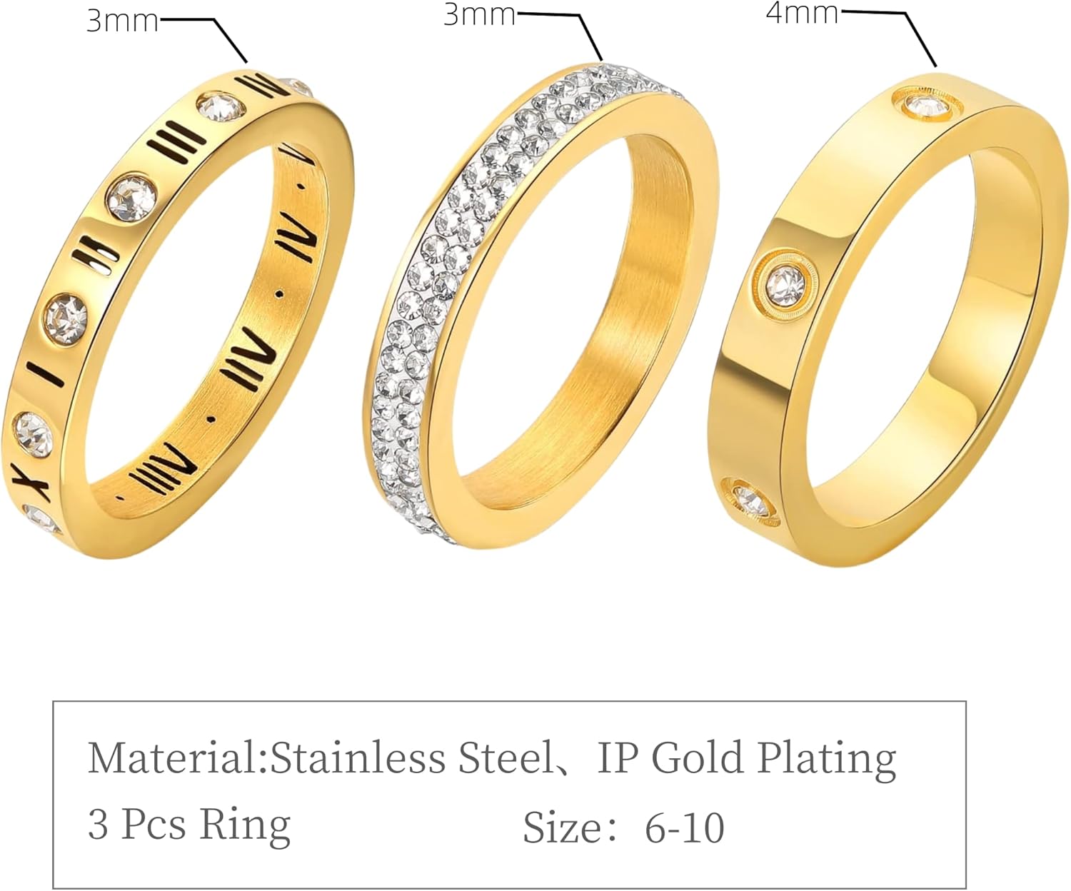 Love Friendship Ring Cubic Zirconia Gold Ring Sets for Women Stainless Steel Stacking Ring Wedding Statement Thumb Ring Bands - Image 2