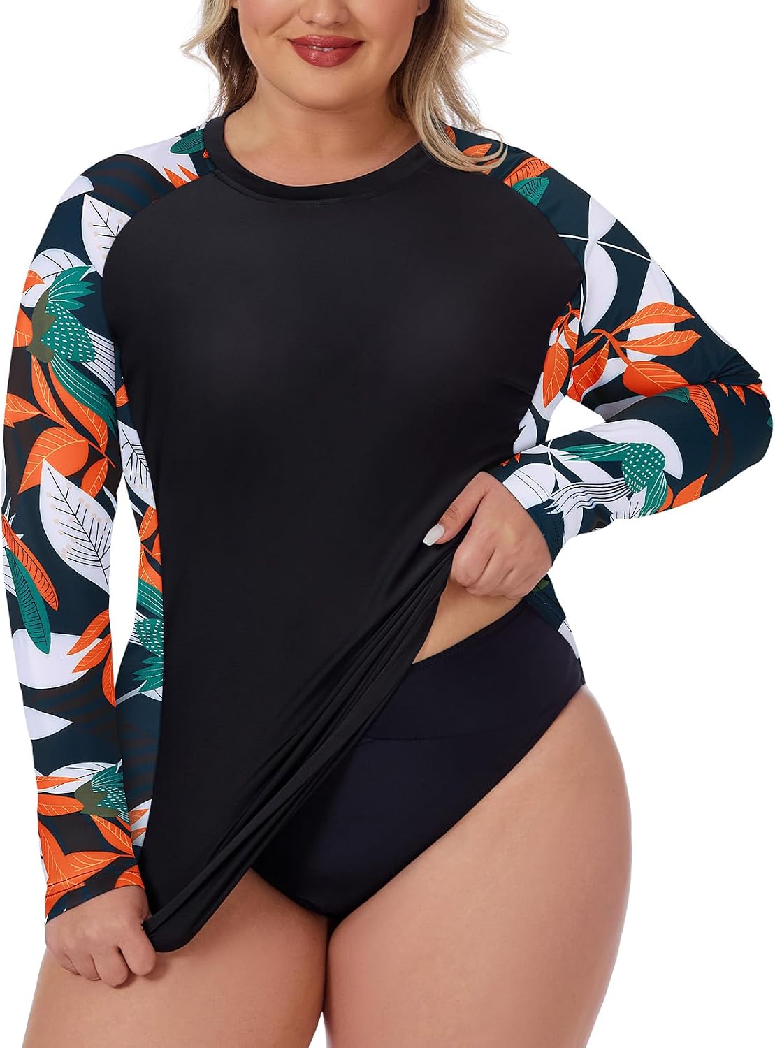 Zamowoty Women's Plus Size Rash Guard Long Sleeve Swim Shirt UPF50+ Sun Protection Loose Fit Quick Dry Swimsuit Tops