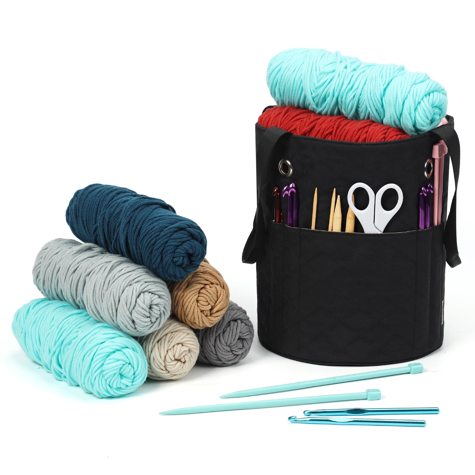 HOMEST Crochet Bag Organizer, Yarn Bowl Holder Storage, Knitting Bag for Crocheting Projects, Knitwear Accessories and Supplies, Black