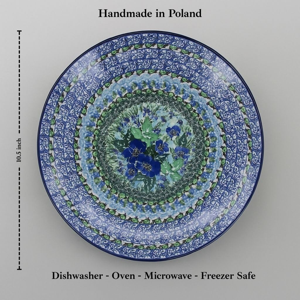Polmedia Polish Pottery Dinner Plate UNIKAT - Moody Blues Pattern Handmade in Boleslawiec Poland by Ceramika Artystyczna + Certificate of Authenticity