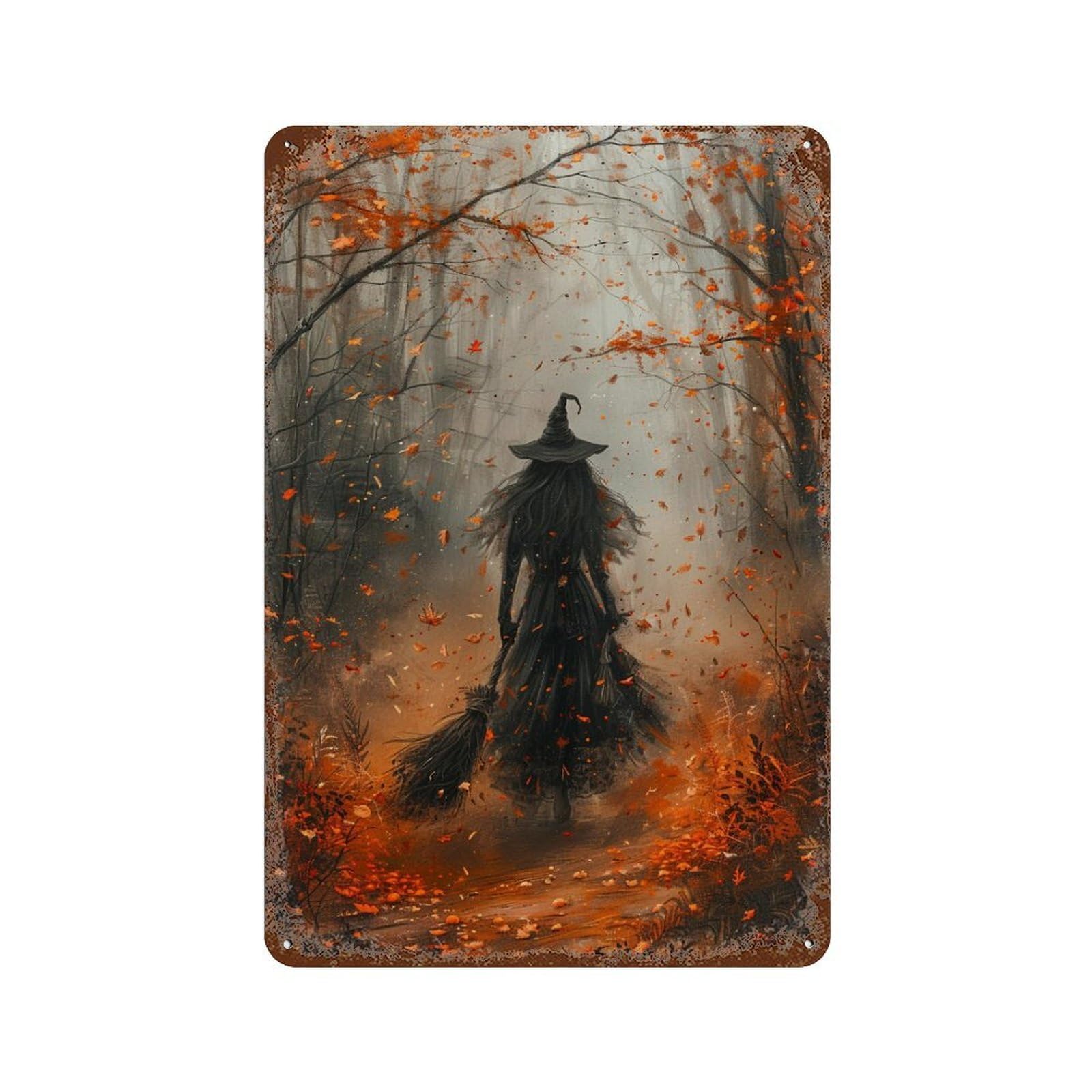 Autumn Witch's Journey Retro Metal Sign 11.8"x7.9", Novelty Wall Decor for Garage, Pub Or Kitchen