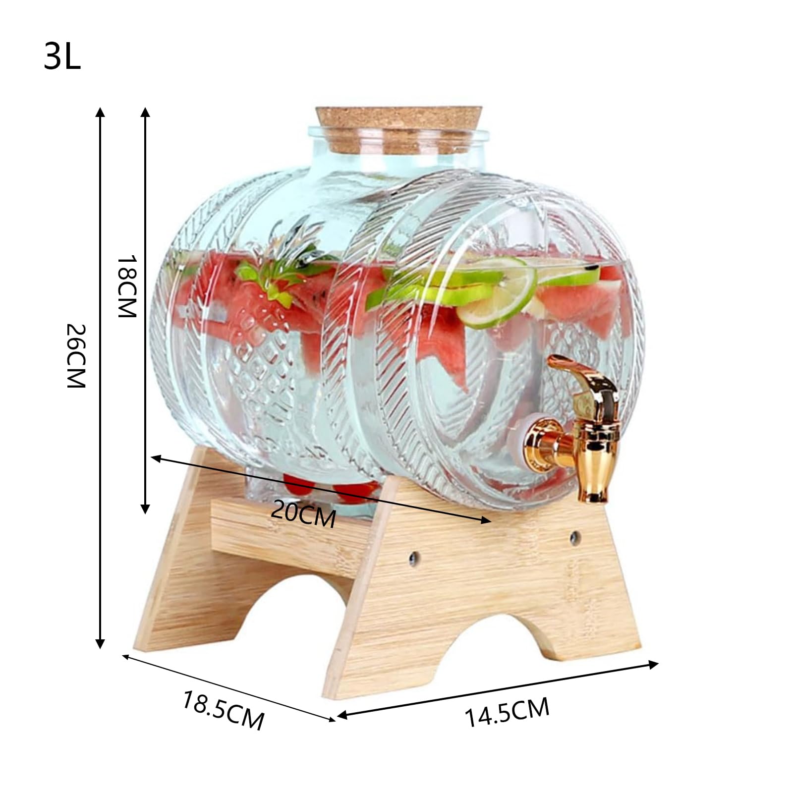 Distributeur de boissons en verre avec robinet et support, capacité de 1 L/3 L/5 L, idéal pour les fêtes et un usage quotidien, parfait pour servir des boissons froides, design durable et élégant