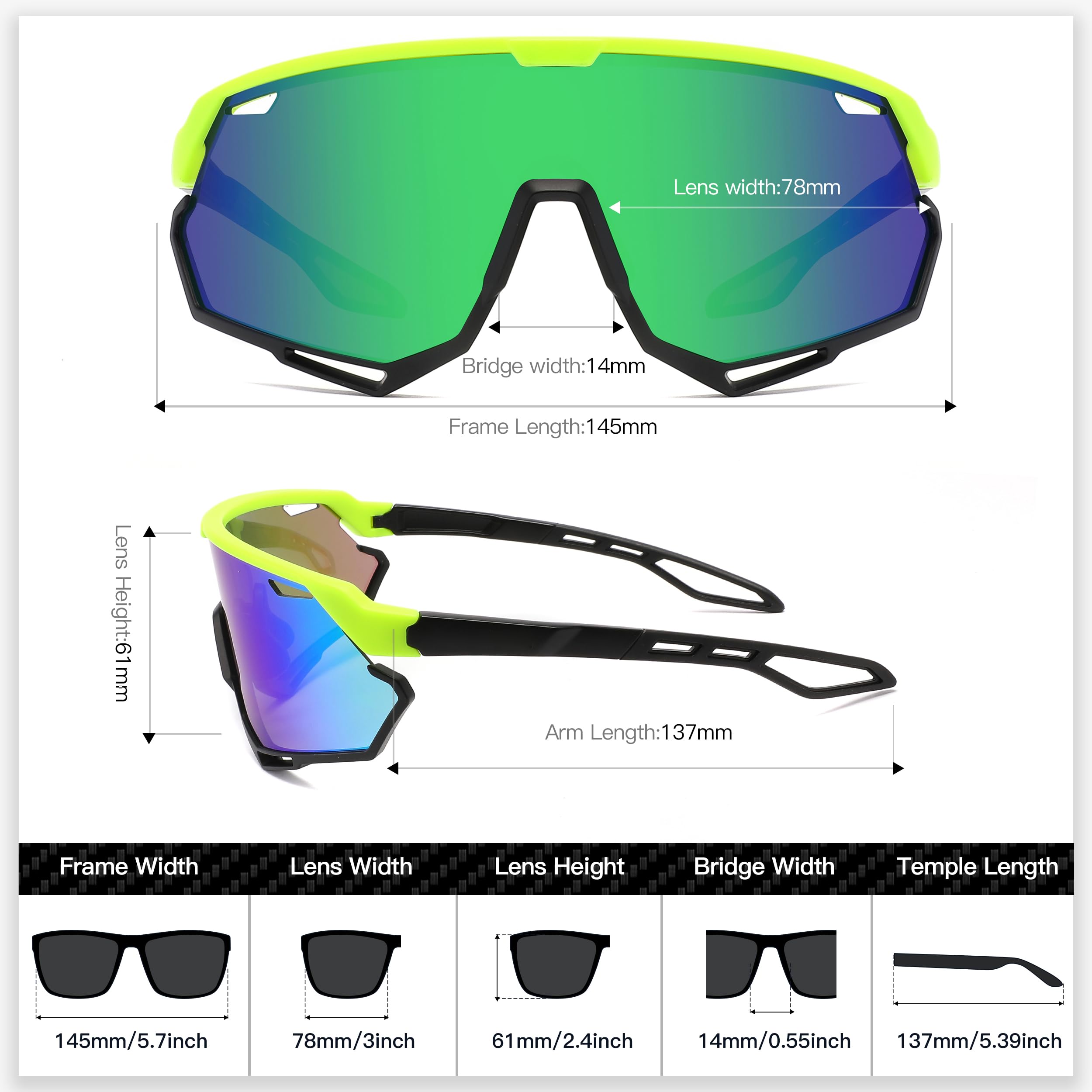 SINSPORT eyewear Occhiali sportivi Occhiali da sole Occhiali da ciclismo da uomo Donne con protezione UV400 per la guida in auto Corsa Ciclismo Pesca Occhiali da sole da golf