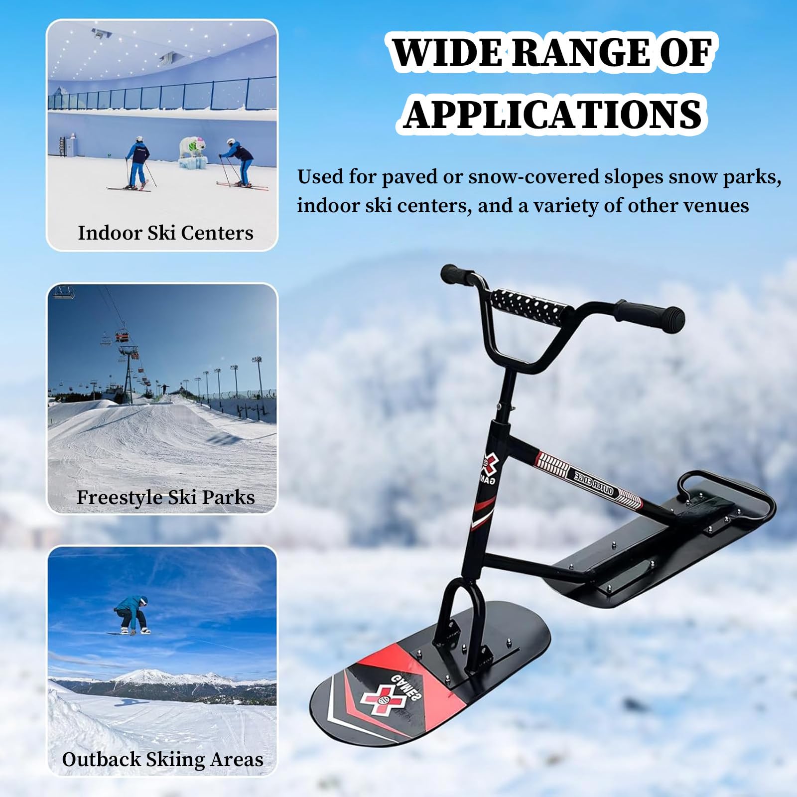Schneemobil/Skier 2026, Schneescooter, Leichte Skier Mit 360° Drehbaren Hinterskiern, Verstärktem Aluminiumlegierungsrahmen Und Doppelboard-Design Woodcolor
