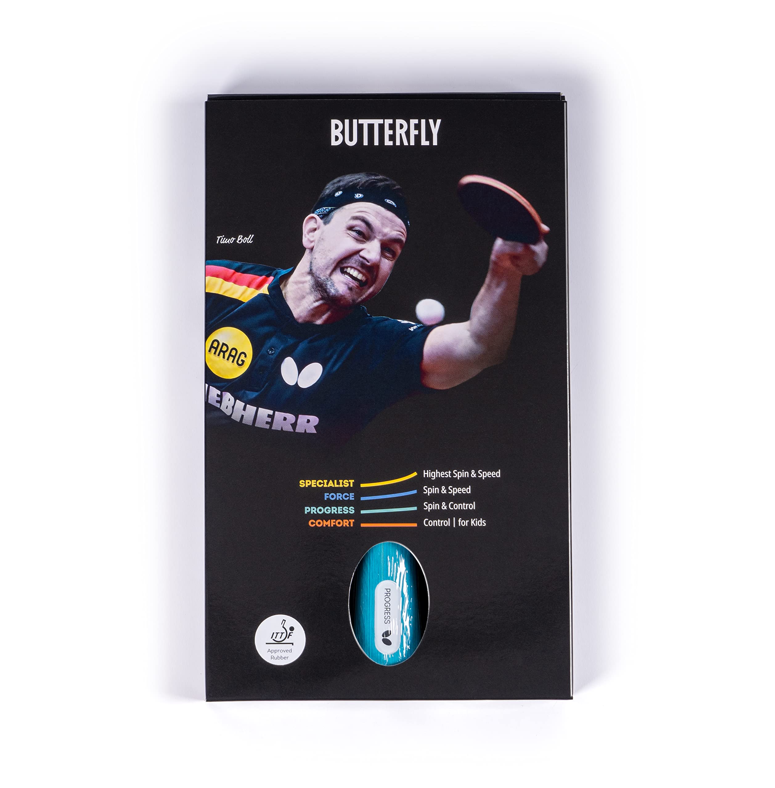 BUTTERFLY Raquette de ping-Pong Progress | Raquette de Tennis de Table Professionnelle | Revêtements ITTF Noir/Rouge