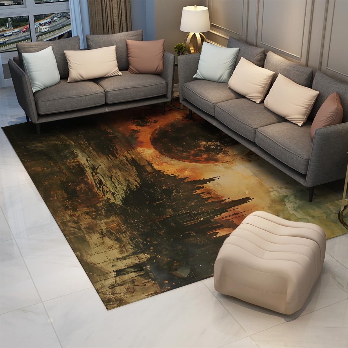Tapis 60x90cm futuristes pour chambre et salon design planet city
