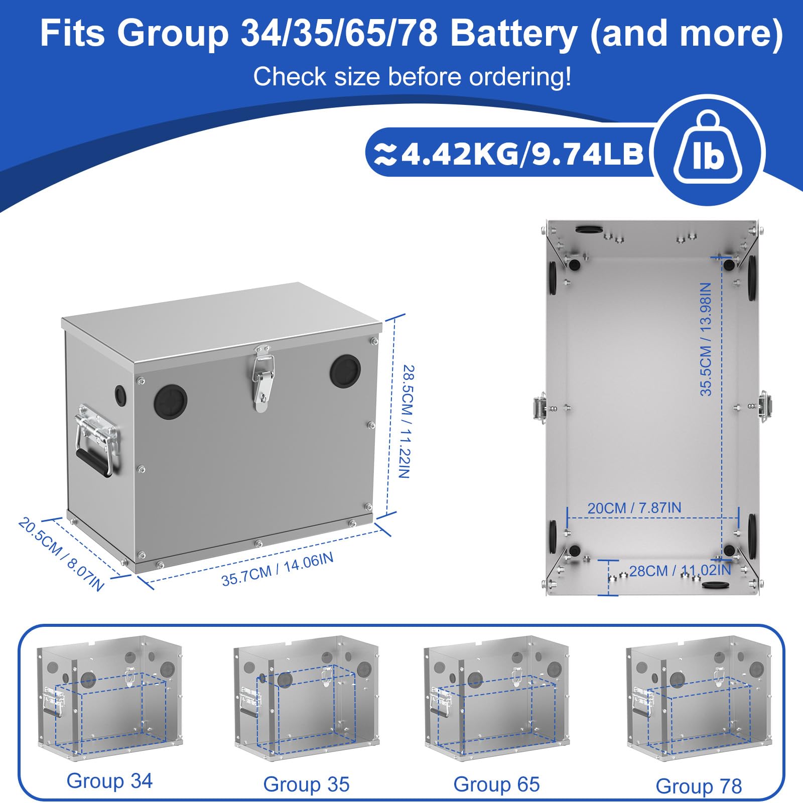 Stainless Steel Batteriebox 12V mit Schloss, H6/H7/H8 Batteriekasten für Autos, Boote, Marine, Wohnmobile und Tauchmotoren