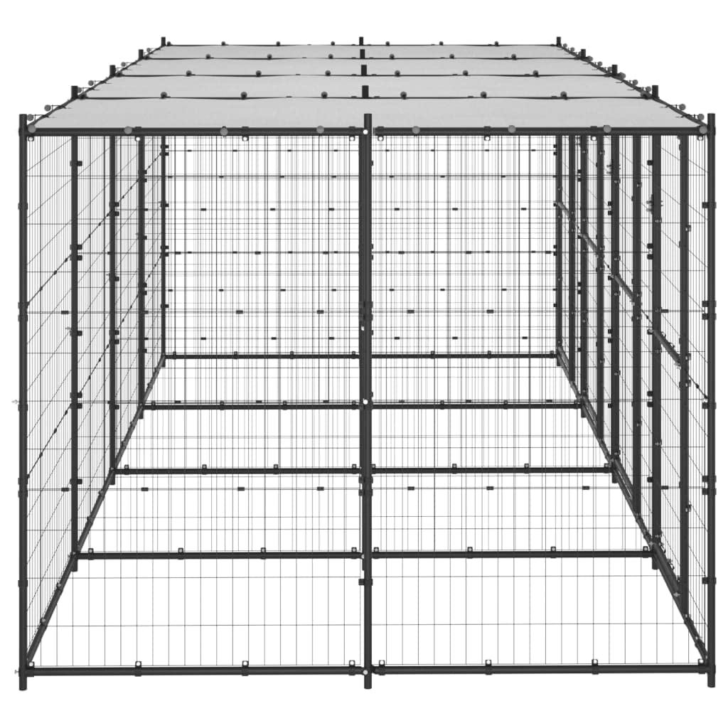 Perrera para perros al aire libre de acero con recubrimiento en polvo con toldo y puerta con cierre de 9,68 m², jaula resistente para perros y cachorros, protección segura y seguridad en el