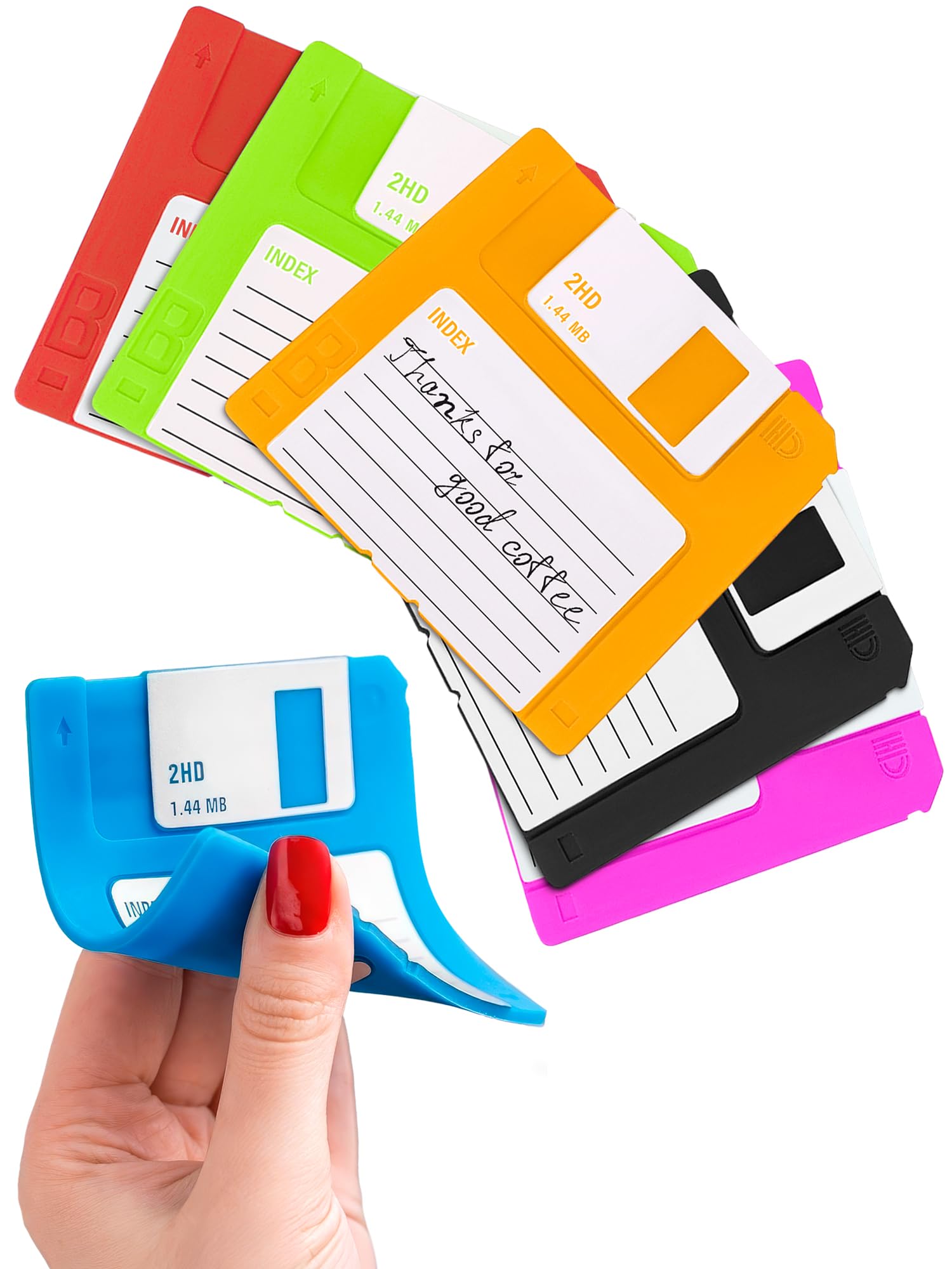 6 Pcs Silicone Floppy Disk Coaster - 6 Bright Colors Pack of 3.54x3.54x0.2 Funny Coasters for Adults Made of Durable, Flexible, Waterproof Suited for Marker Inscriptions - Cute 90s Nostalgia Gifts
