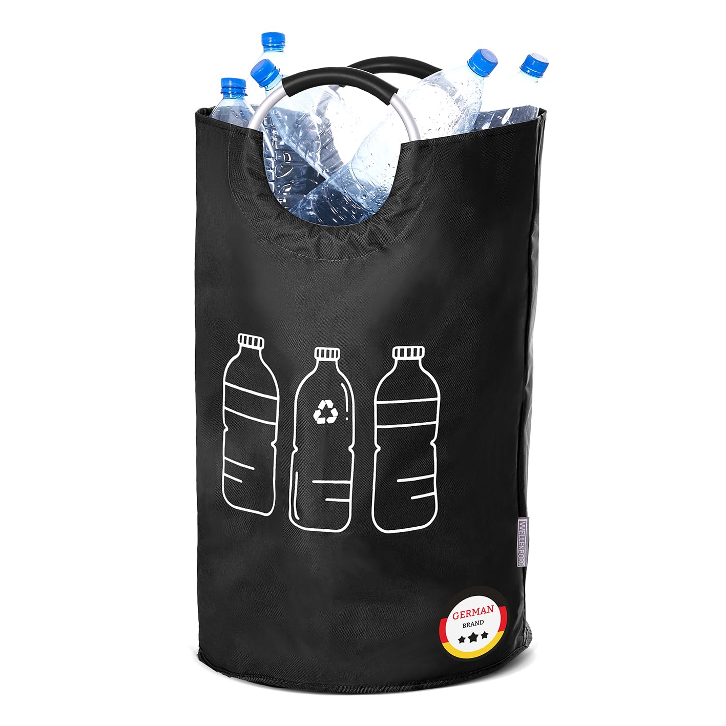 WELLENBORG® Foldable Deposit Bottle Collection Container Foldable Black - Waterproof Bottle Collector Large Basket - Waste Glass Empty Deposit Bottles Storage
