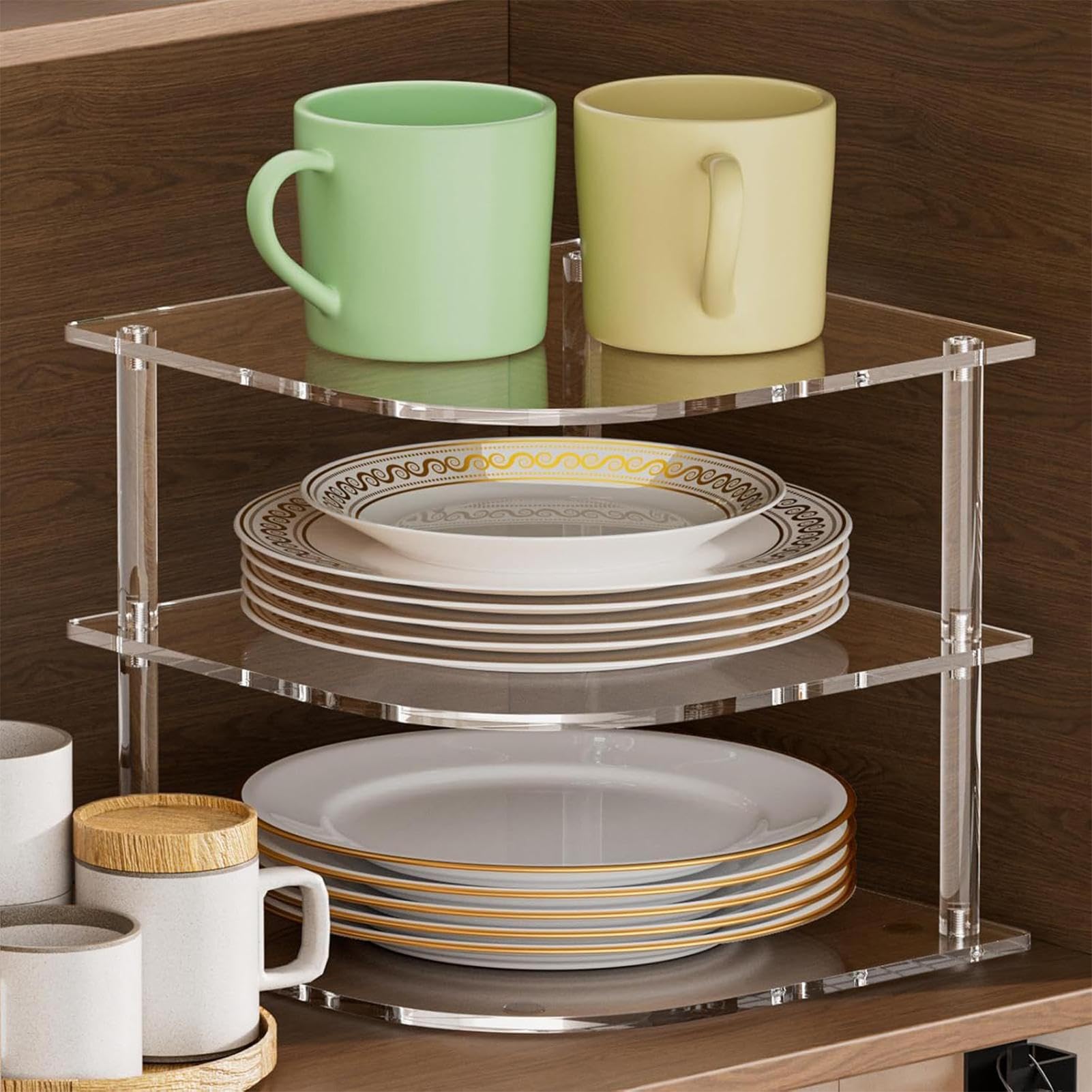 Espositore a 3 ripiani in acrilico, angolo moderno per articoli da toeletta e strumenti, soluzione versatile per riporre oggetti, scaffale multiuso per casa e ufficio