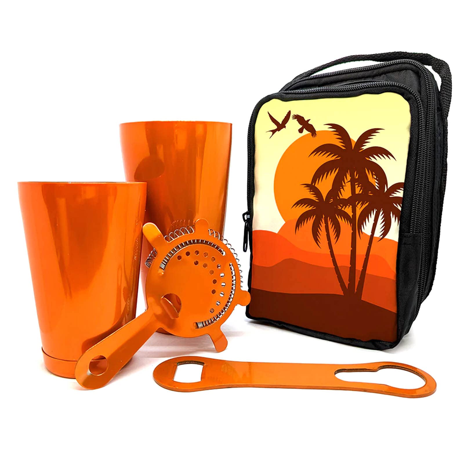 Bar Tote Set - Retro Sunset Design - Candy Orange Bar Tools