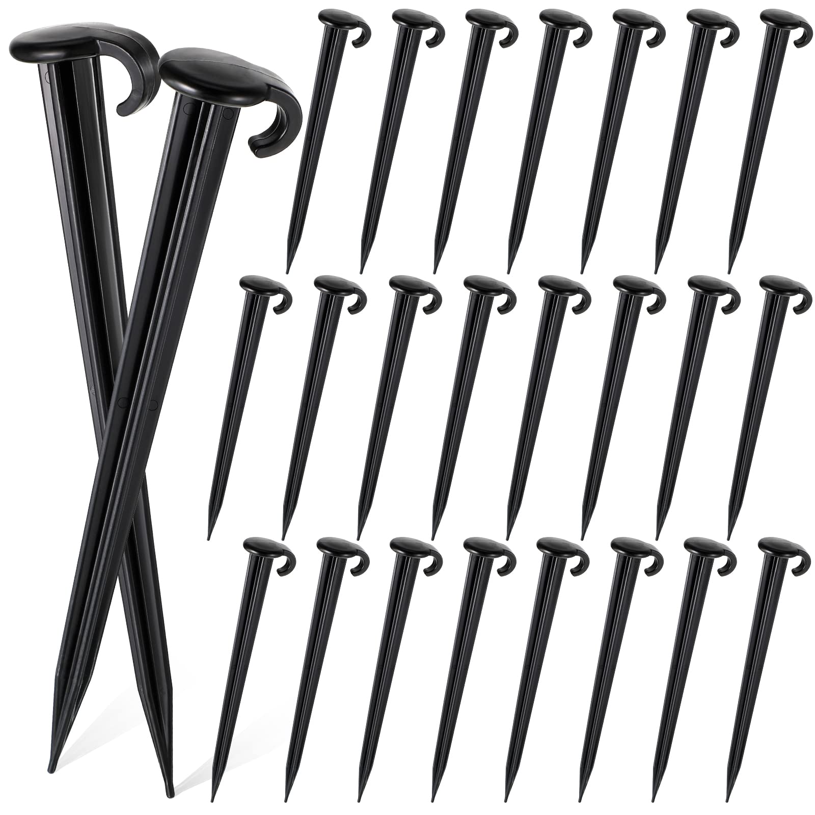 Vicenpal 7 Inch Plastic Yard Stakes Inflatables Heavy Duty Plastic Garden Stakes for Tent Ground Replacement Outdoor Fence Lawn Pegs Landscape Staples Halloween Christmas Decorations(Black,24 Pcs)