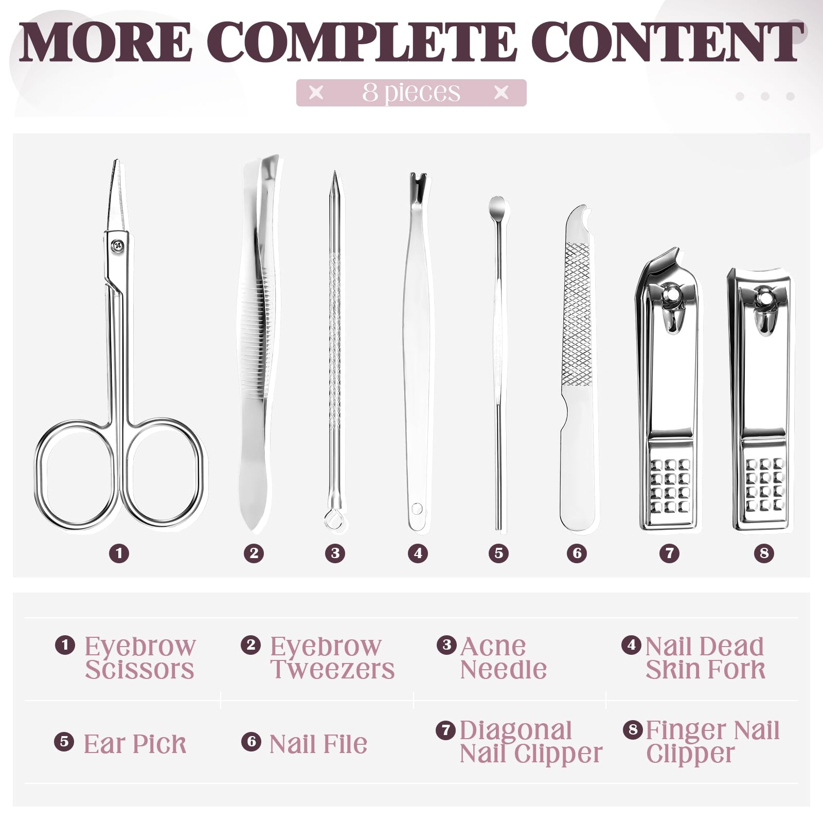 Geosar Set di 12 set per manicure, tagliaunghie, pedicure, kit per pedicure, in acciaio inossidabile, strumenti per la cura delle unghie, con custodia da viaggio di lusso, regalo per matrimonio