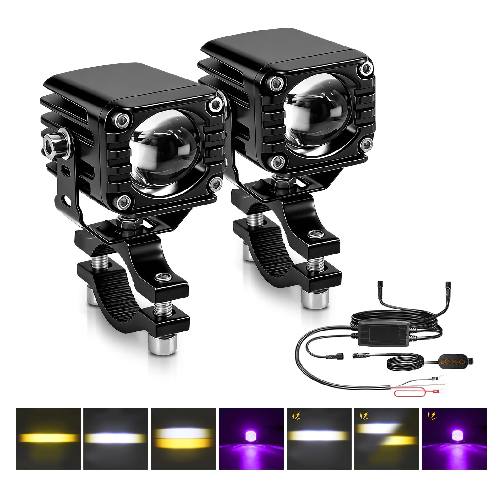 Keenso Fari LED Motociclo, 2Pezzi 40W 4000LM Luci di Guida Ausiliarie con Cablaggio Interruttore, 6000K Bianco 3000K Ambra per Auto ATV SUV Camion (luce viola)