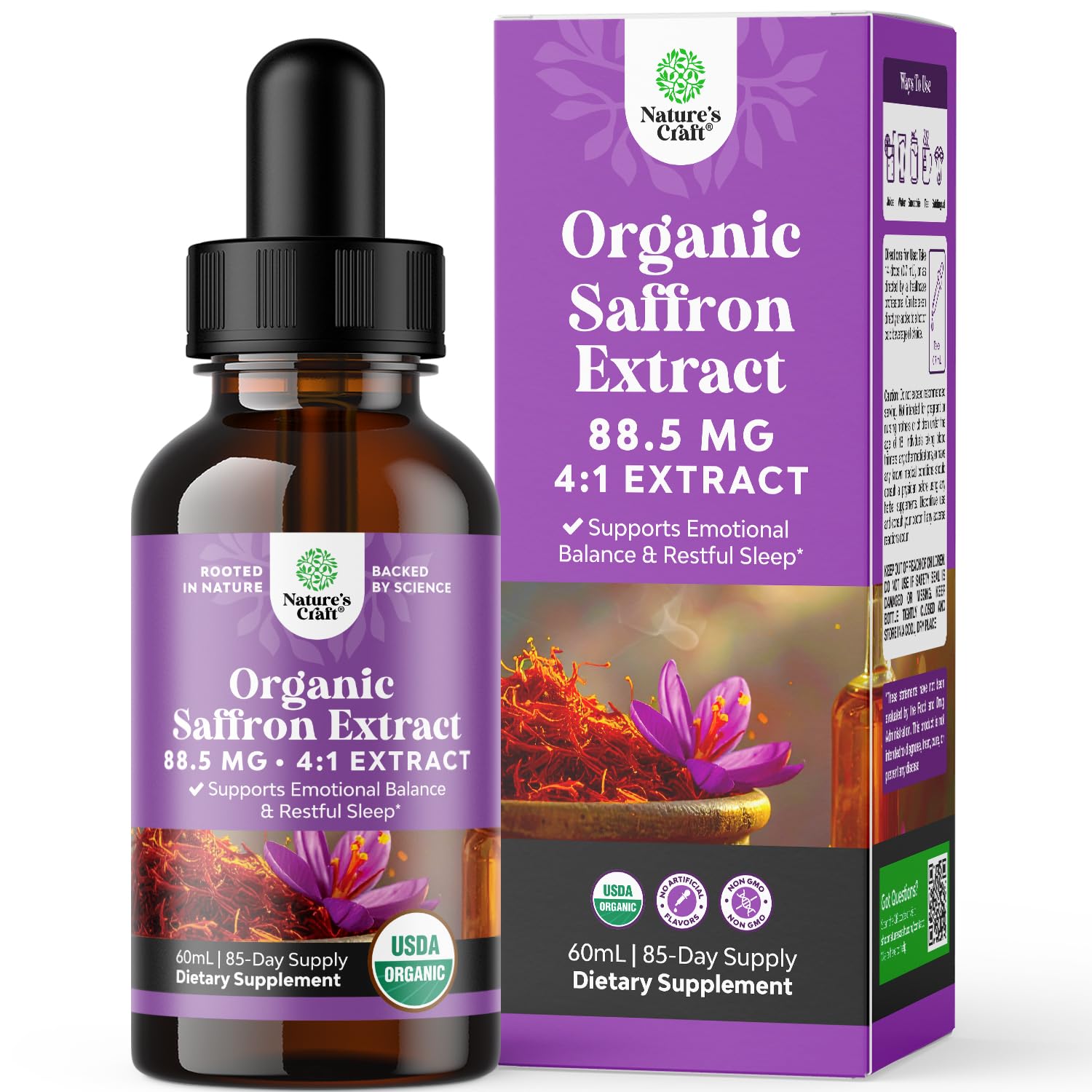 Organic Saffron Extract Drops for Sleep & Mood - 88.5 mg Per Serving -60ml