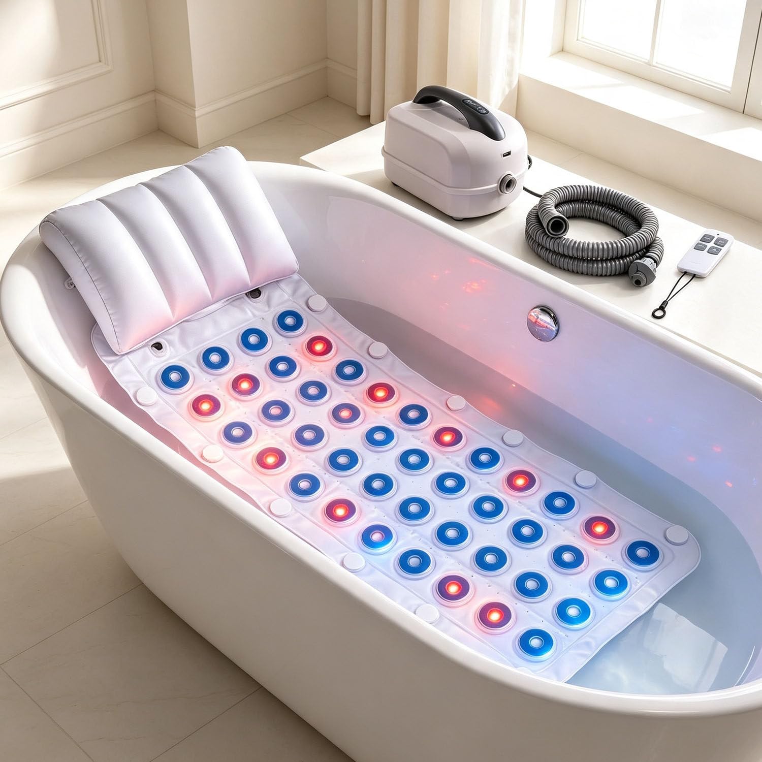 DowPie Home Spa Bubble Bath Mat, LED Light Tub Mat with Quiet Air Pump 110v