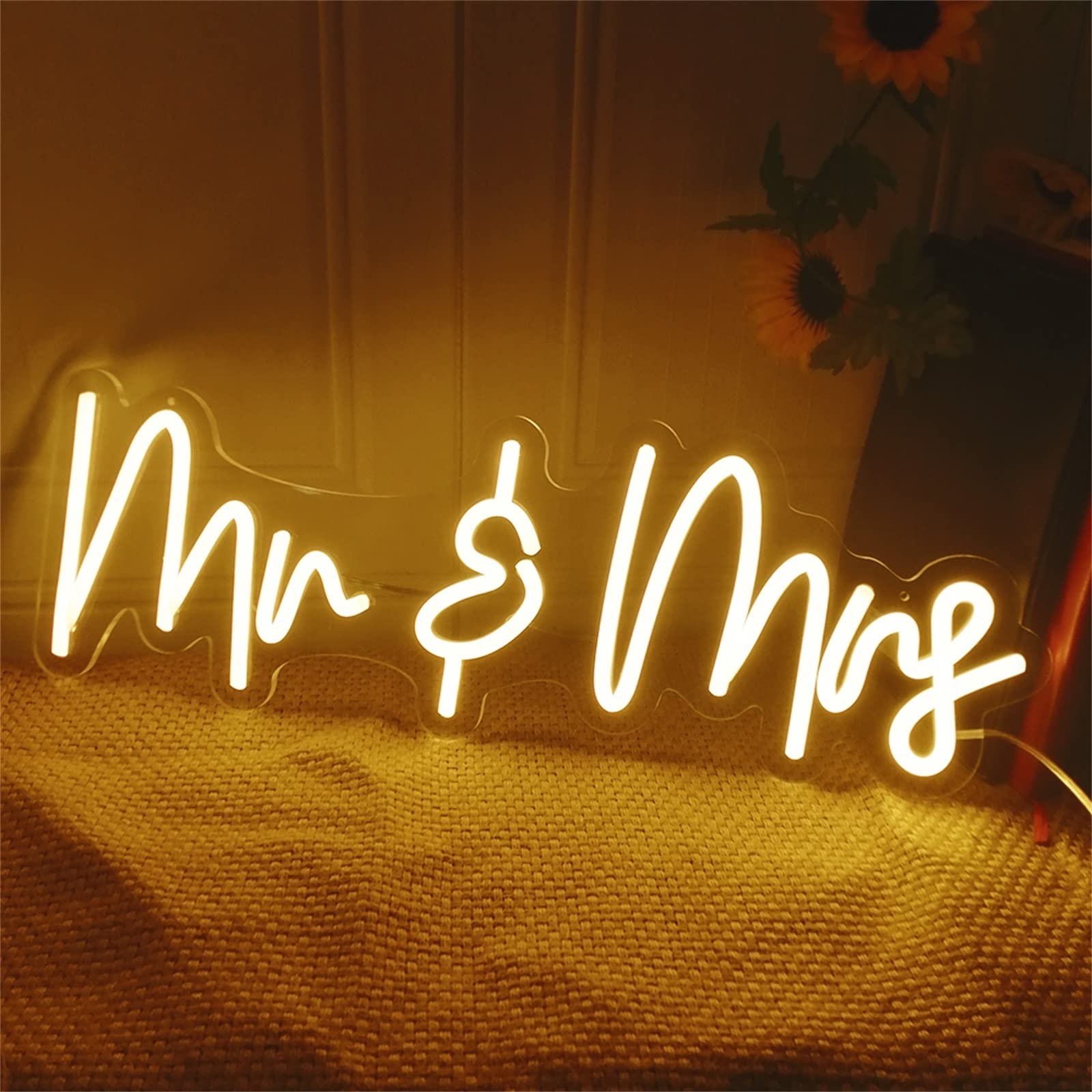Insegna Al Neon Mr & Mrs Per Matrimonio Con Luce LED (63x17 Cm) - Decorazione Da Parete USB