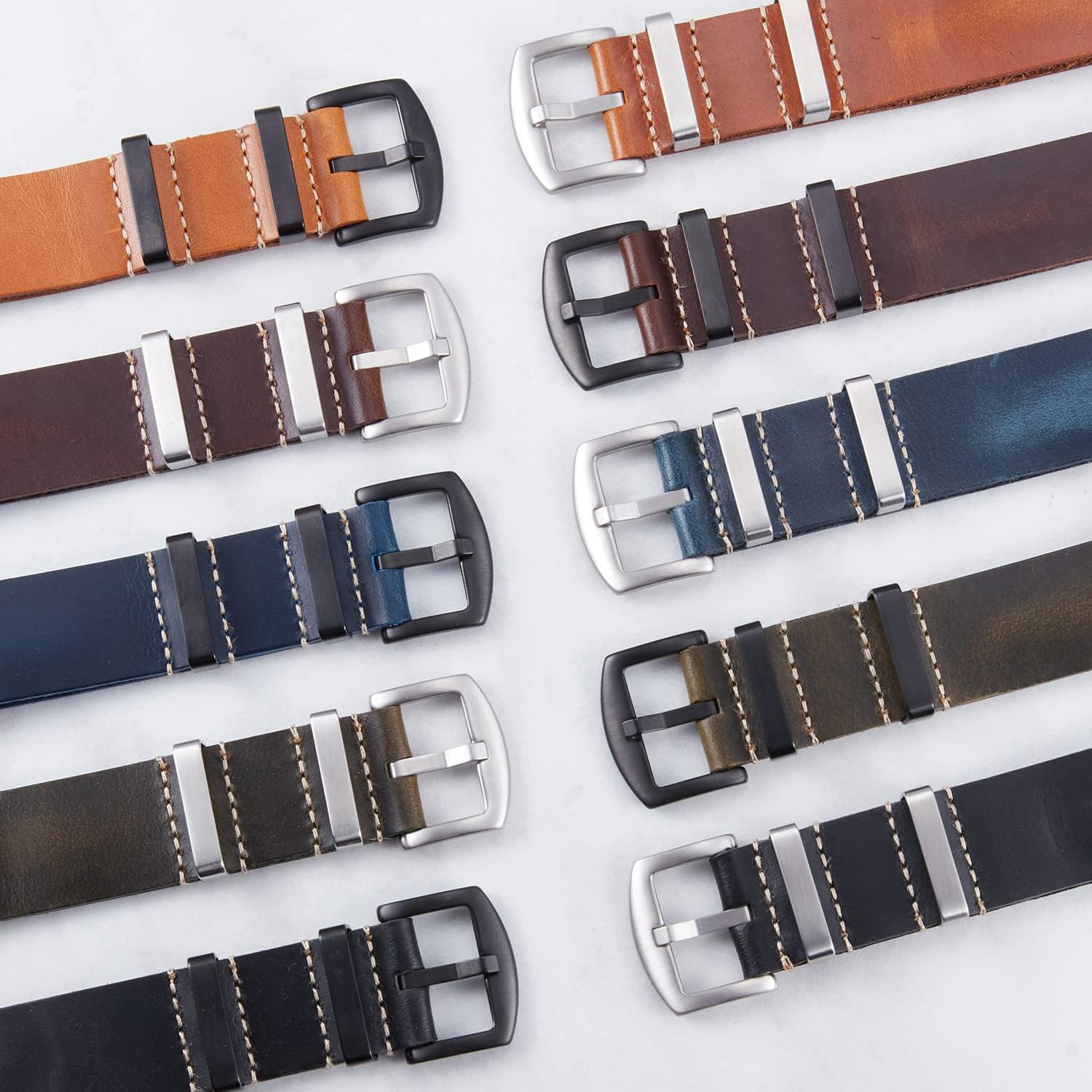 BINLUN Leather Watch Band Crazy Horse Oiled Leather Watch Straps 18mm 19mm 20mm 21mm 22mm 24mm Replacement One-Piece Watchbands for Men and Women Silver & Black Buckle - Image 4