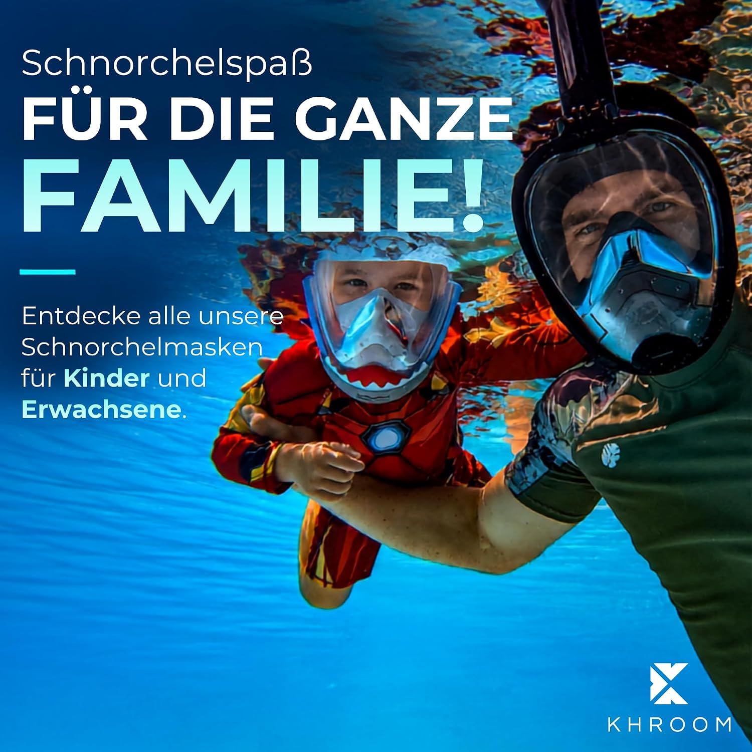 Khroom Schnorchelmaske für Erwachsene Seaview Pro, CO2 sicher | Bekannt aus Höhle der Löwen | Vollgesichtsmaske | 3x größerer Luftkanal | Anti-Beschlag | Action-Cam-Halterung