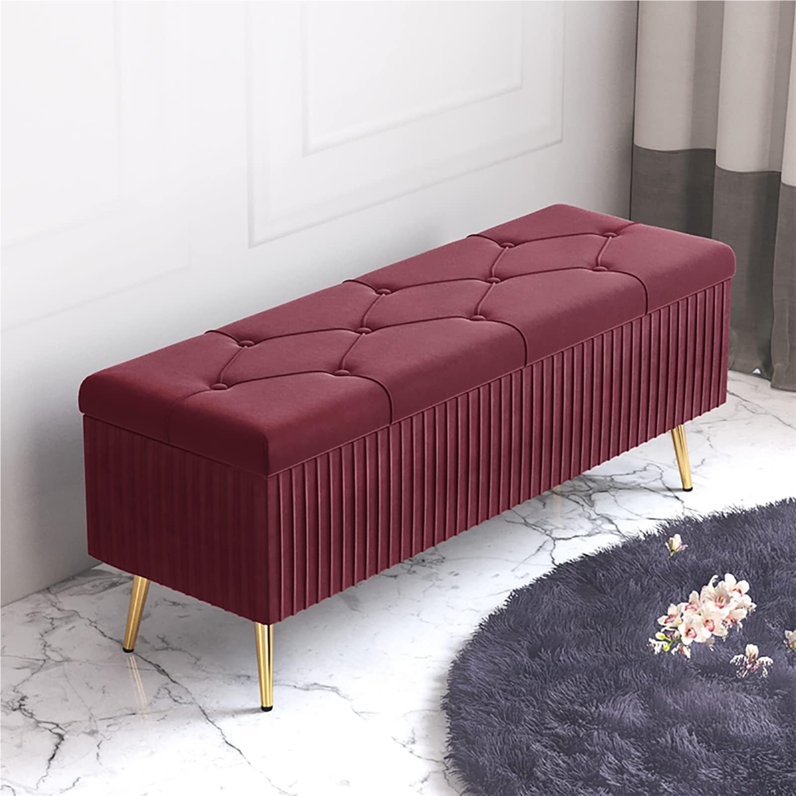 WJFTODAY Modern Velvet Shoe Storage Bench Ottoman Upholstered Plush Entryway Padded Foot Rest Stool Stylish Storage Chest for Shoes Bedroom & Hallway Furniture