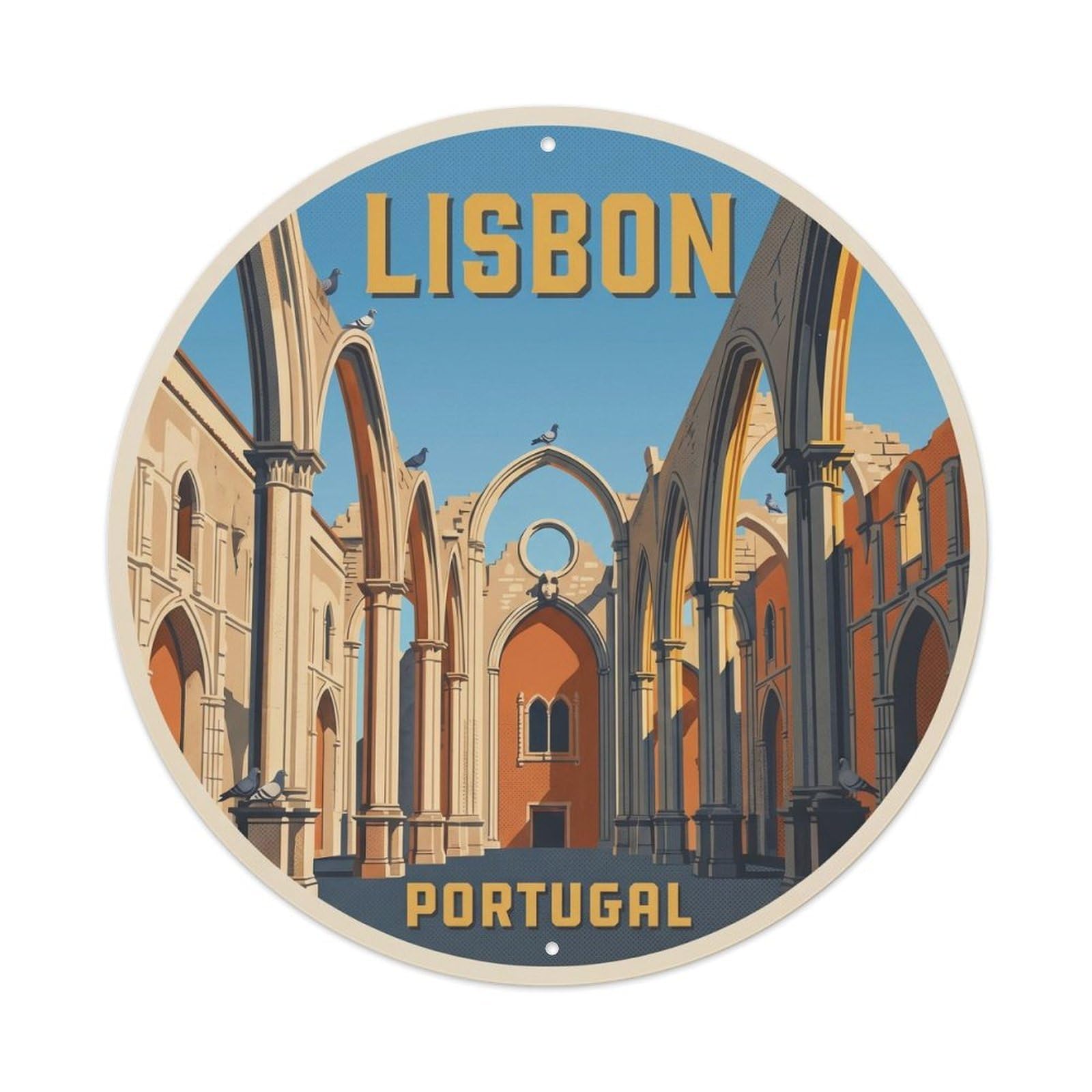 Olhnbad Style Portugal Lisbon Carmo Ruins Portuguese Heritage Metal Tin Sign