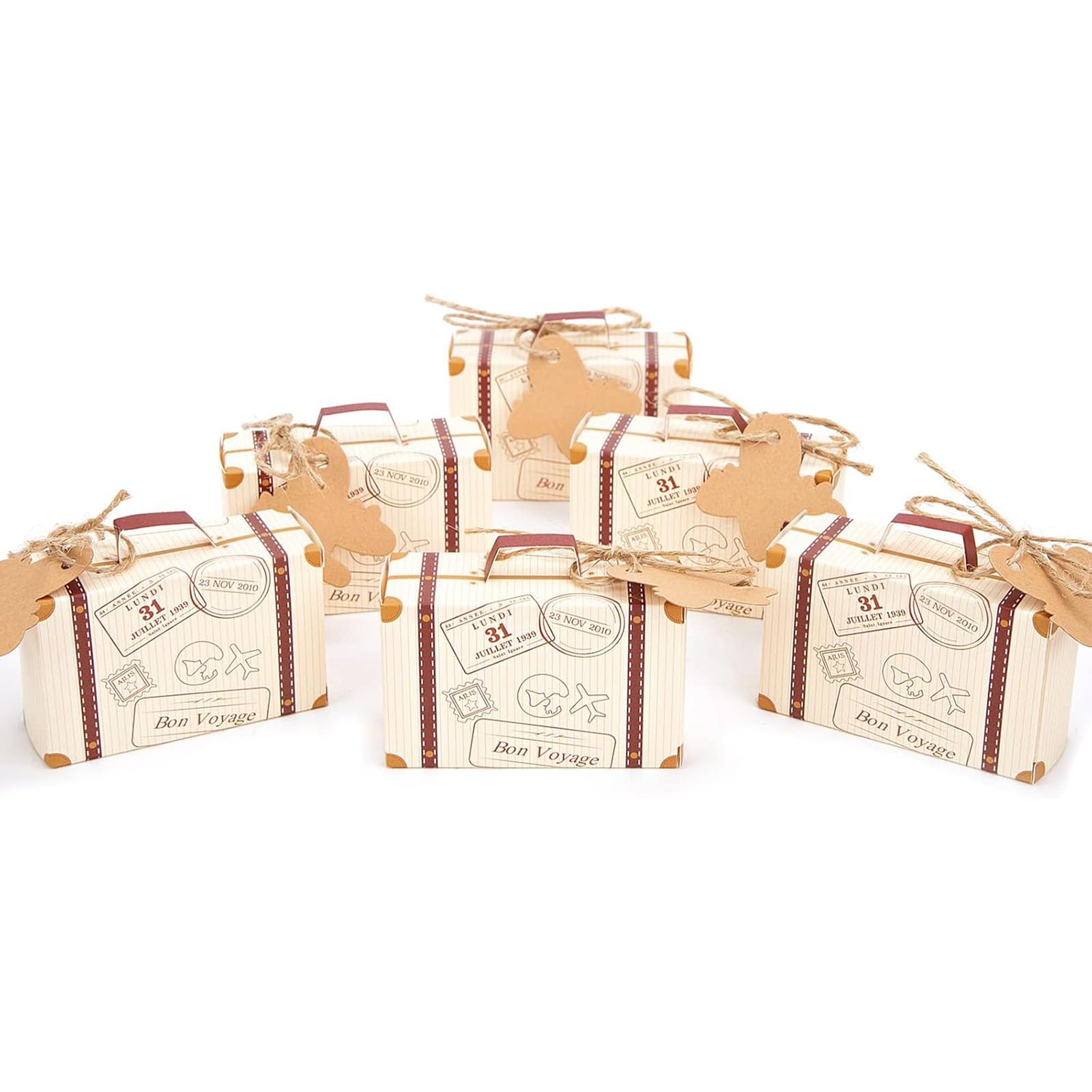 VGOODALL 120PCS Mini Suitcase Party Favor Box,Suitcase Favor Boxes, Vintage Kraft Paper with Tags for Wedding/Travel Themed Party/Bridal Shower