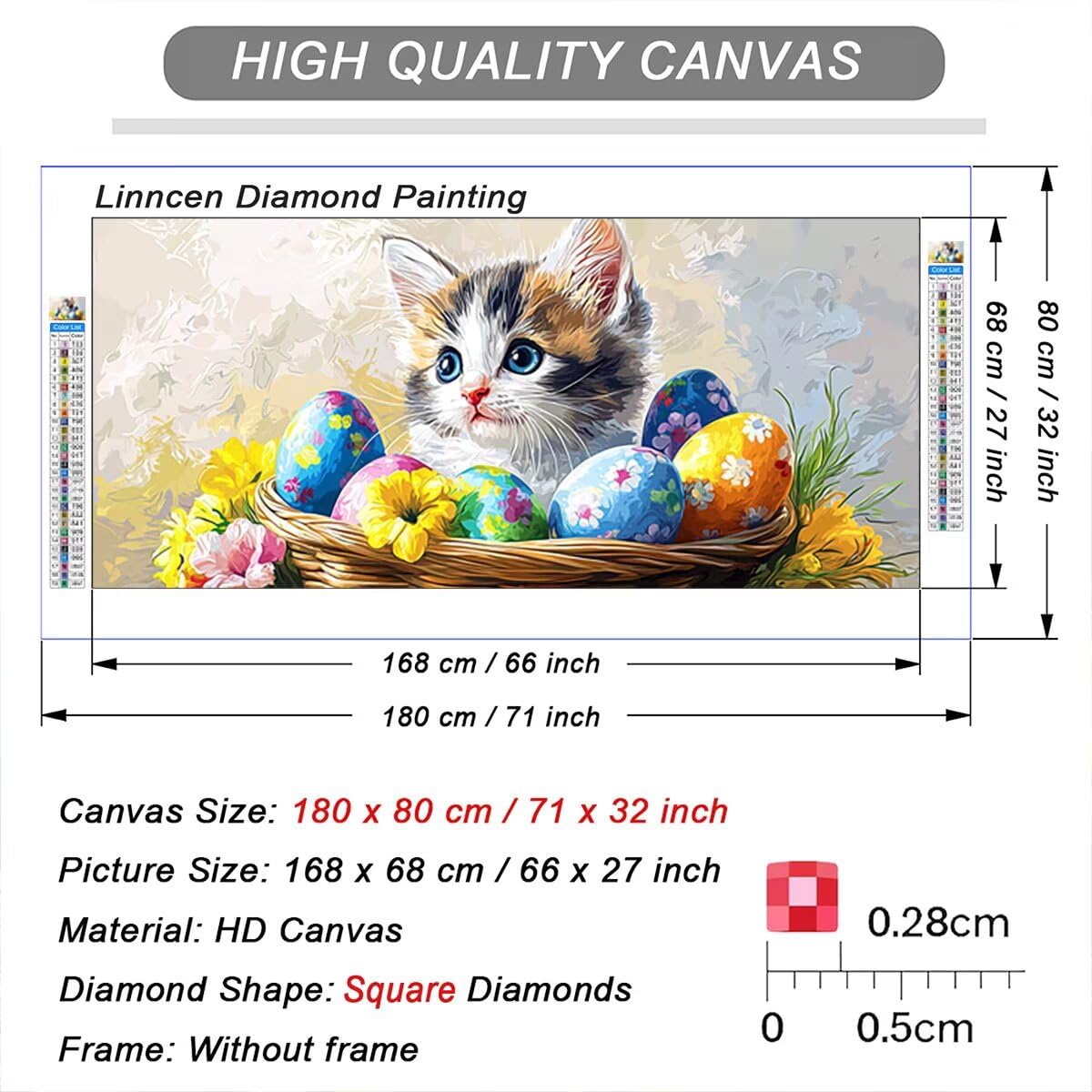 Easter Diamond Painting Dorośli Dzieci, 5D Diamentowe Malarstwo Duży 140x60cm, DIY Haft krzyżykowy Diament Sztuka Rzemiosło Wzór Kota, DIY Dorośli Zestaw do haftu, Dekoracja domu Prezent B-75